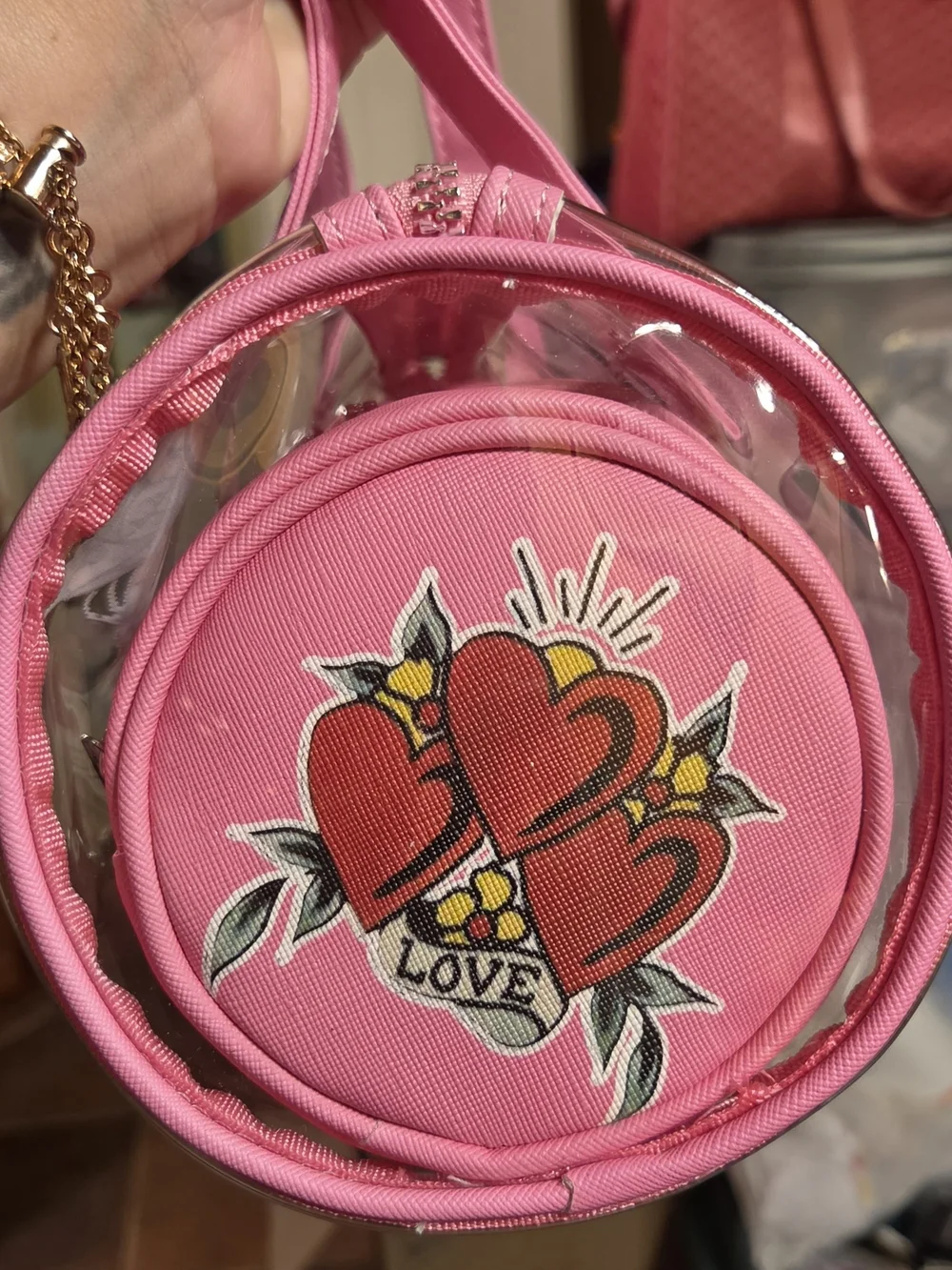 Ed Hardy 3-in-1 Pink Vinyl Barrel Cosmetic Bag Set
